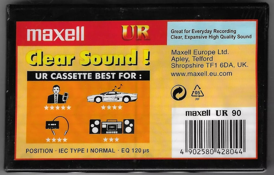 Maxell Normal Position Type I, UR 90 Blank Cassette Tape 90Min - Sealed